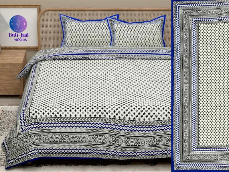 Premium Blue Printed King Size Bedsheet