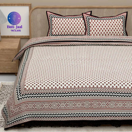 Sanganeri Printed Maroon King Size Bedsheet