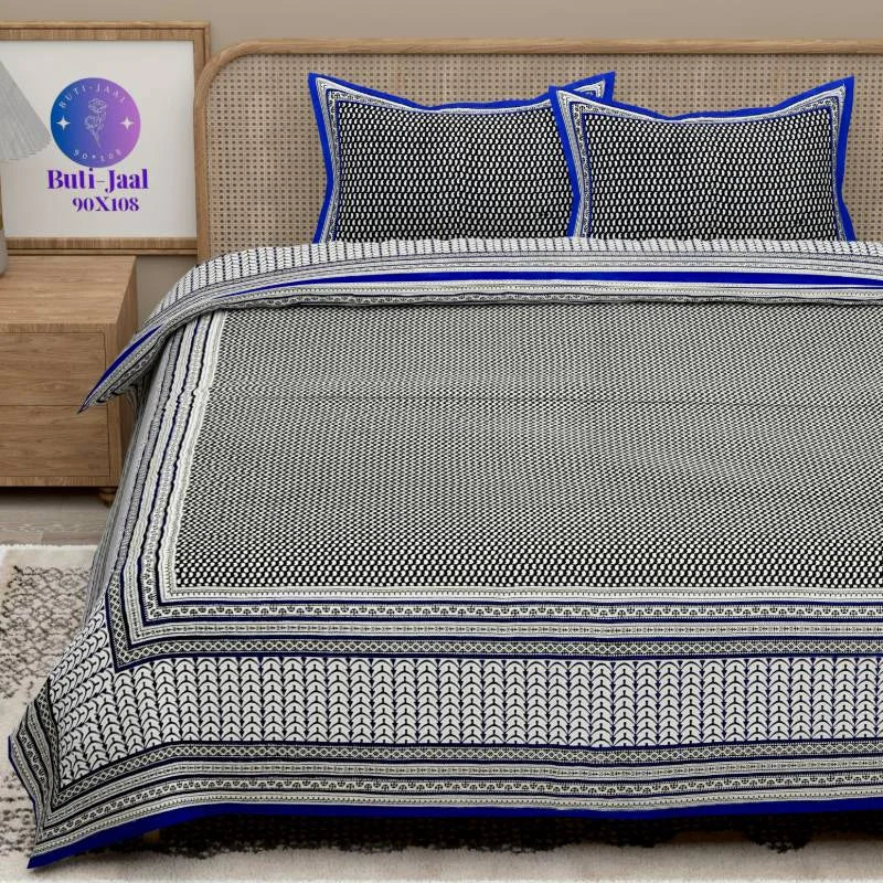 Premium Blue Pure Cotton King Size Bedsheet