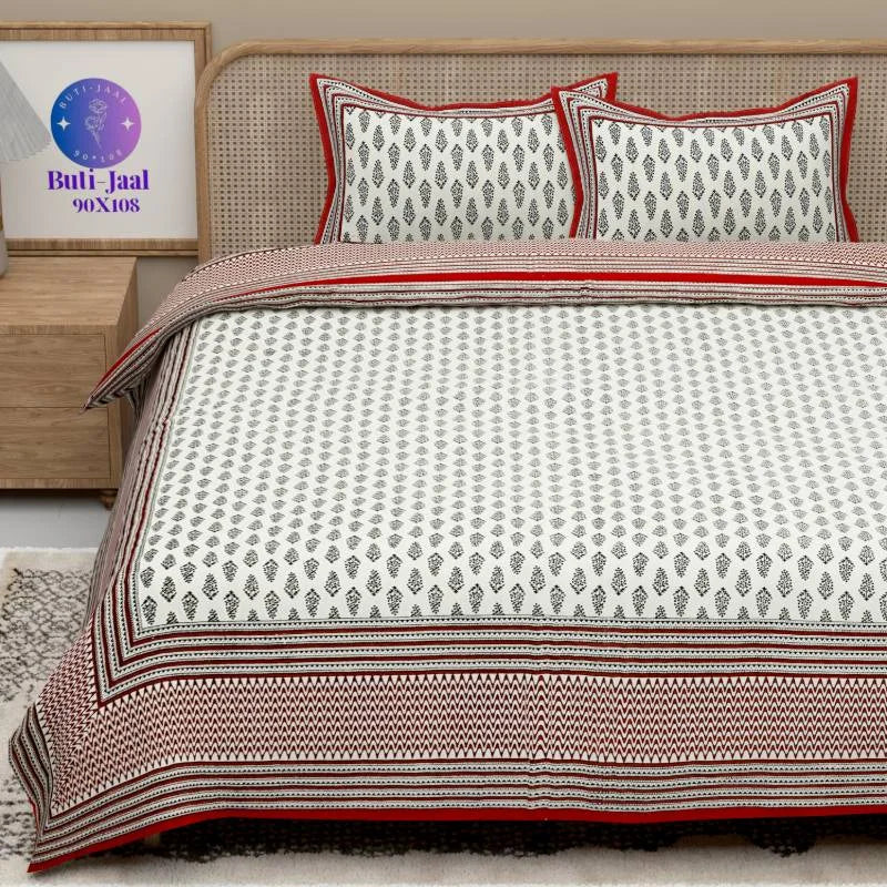 Handprinted Red King Size Bedsheet