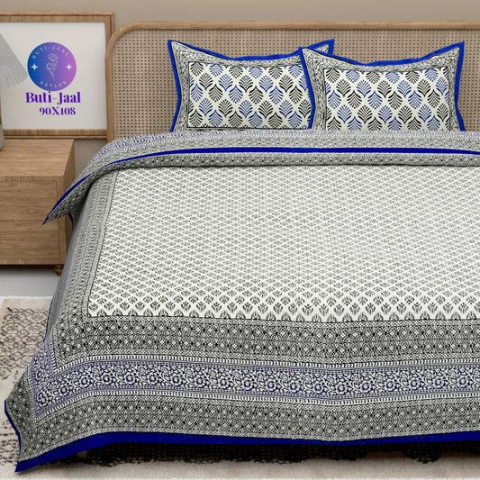 Rajputana Linens Buti Blue King Size Bedsheet