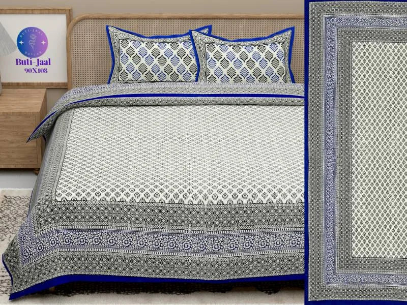 Rajputana Linens Buti Blue King Size Bedsheet