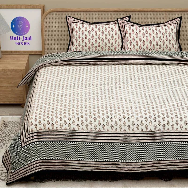 Buti Jaal Red Pure Cotton King Size Bedsheet