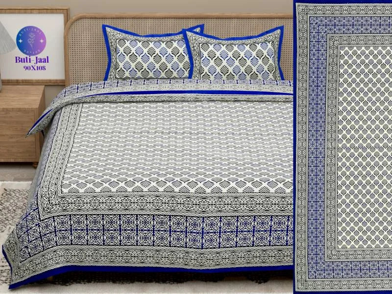 Blue Boota Pure Cotton King Size Bedsheet