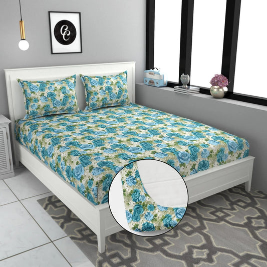 Fitted Blue Supersoft Floral Bedsheet