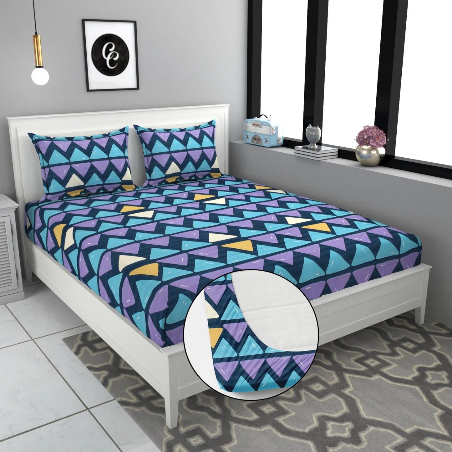 ZigZag Multicolour Supersoft Fitted Cotton Bedsheet