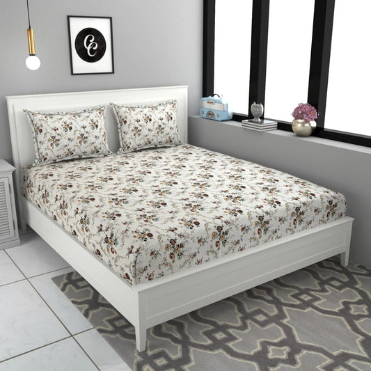 Fitted White Supersoft Floral Bedsheet