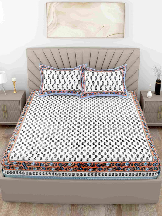 Leafy Border Peach King Size Cotton Bedsheet