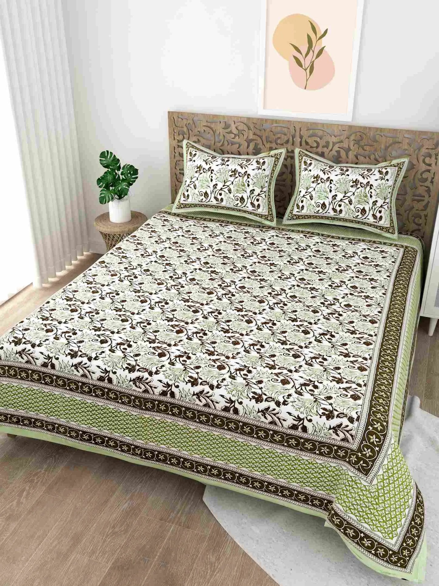 Forest Style Green King Size Cotton Bedsheet