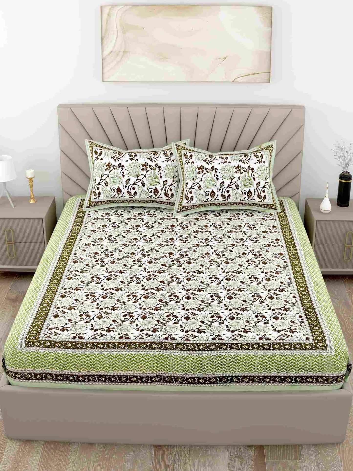 Forest Style Green King Size Cotton Bedsheet