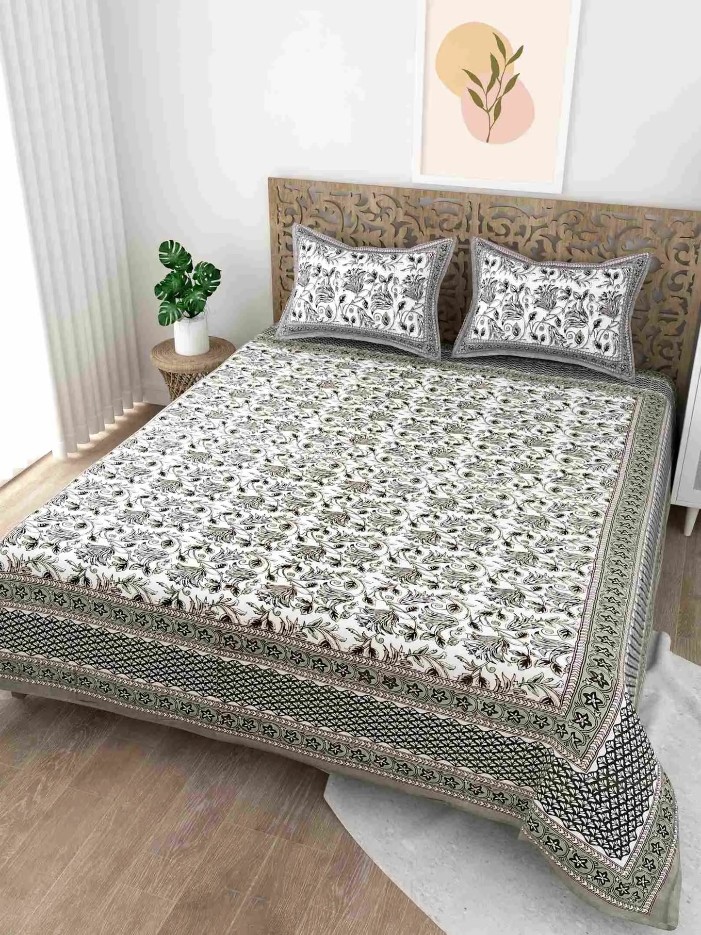 Forest Style Grey King Size Cotton Bedsheet