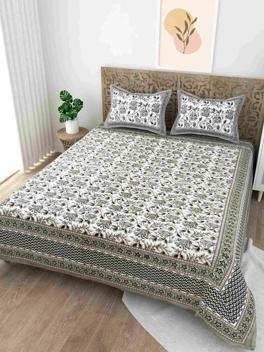 Forest Style Grey King Size Cotton Bedsheet