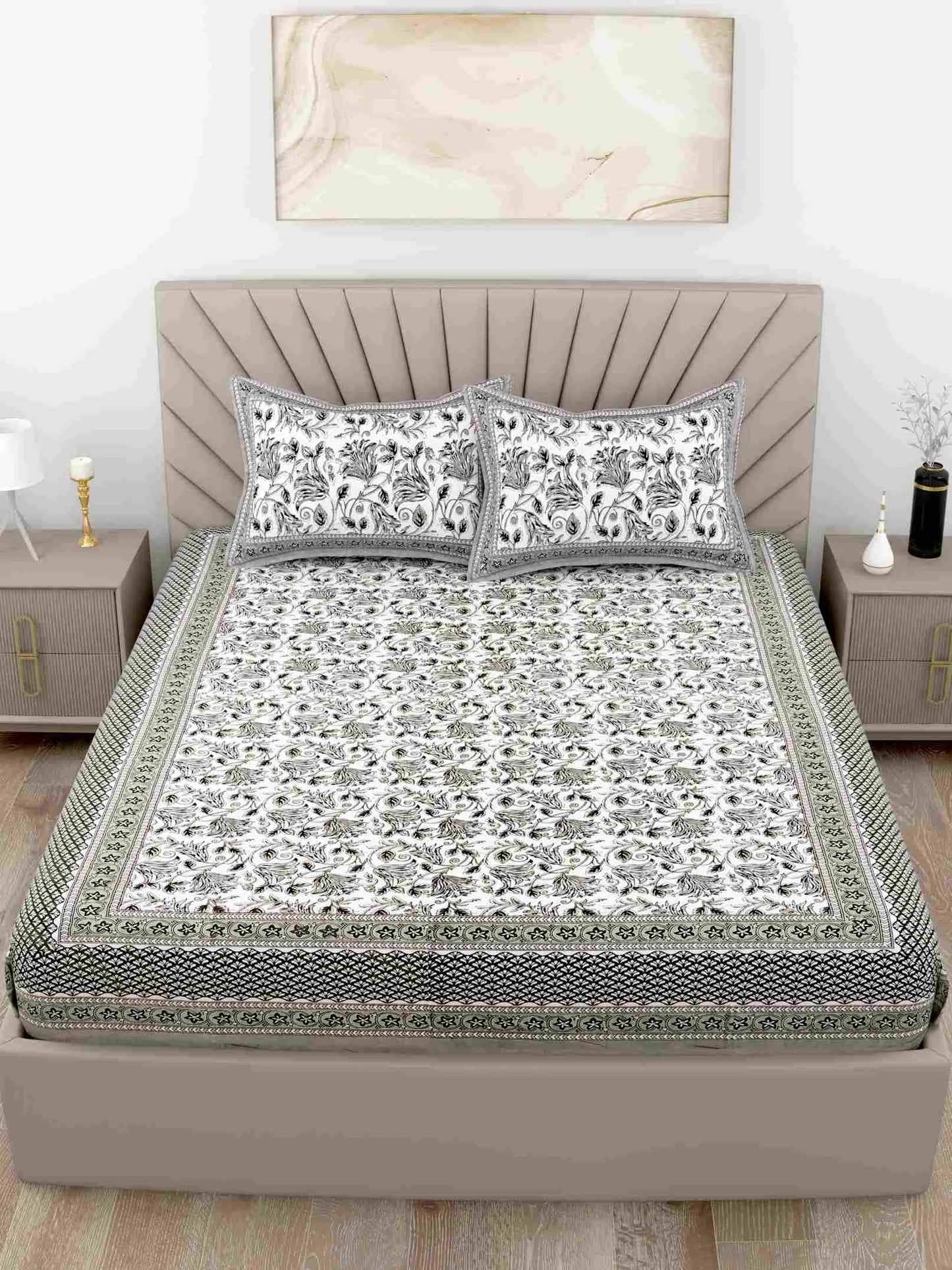 Forest Style Grey King Size Cotton Bedsheet