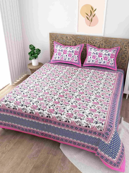 Forest Style Pink King Size Cotton Bedsheet