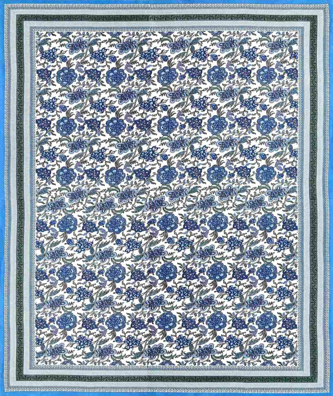 Rajputana Linens Floral Blue King Size Cotton Bedsheet