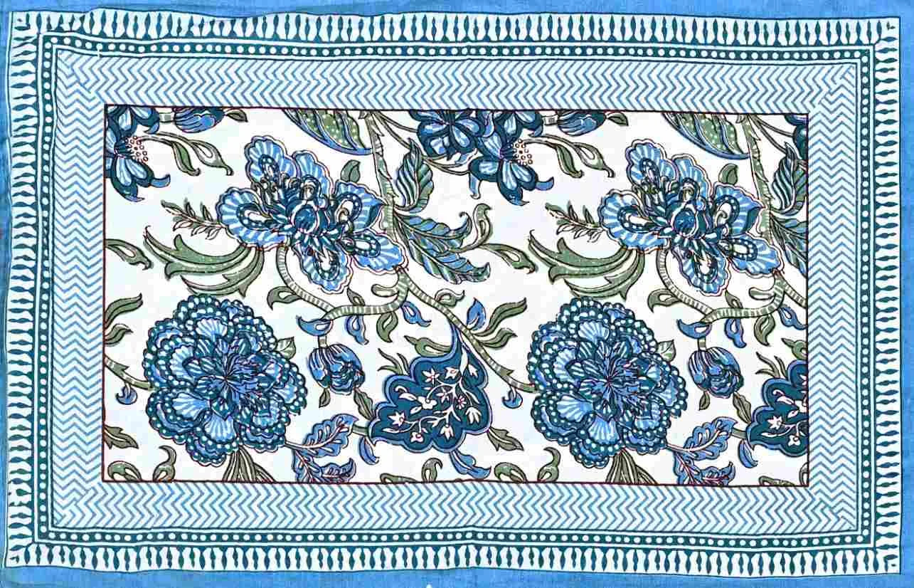 Rajputana Linens Floral Blue King Size Cotton Bedsheet