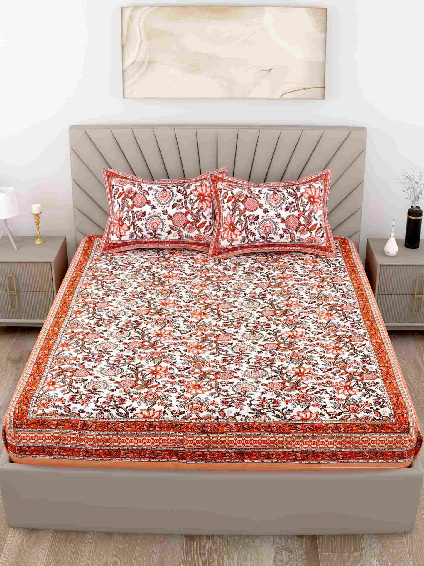 Forest Style Red King Size Cotton Bedsheet