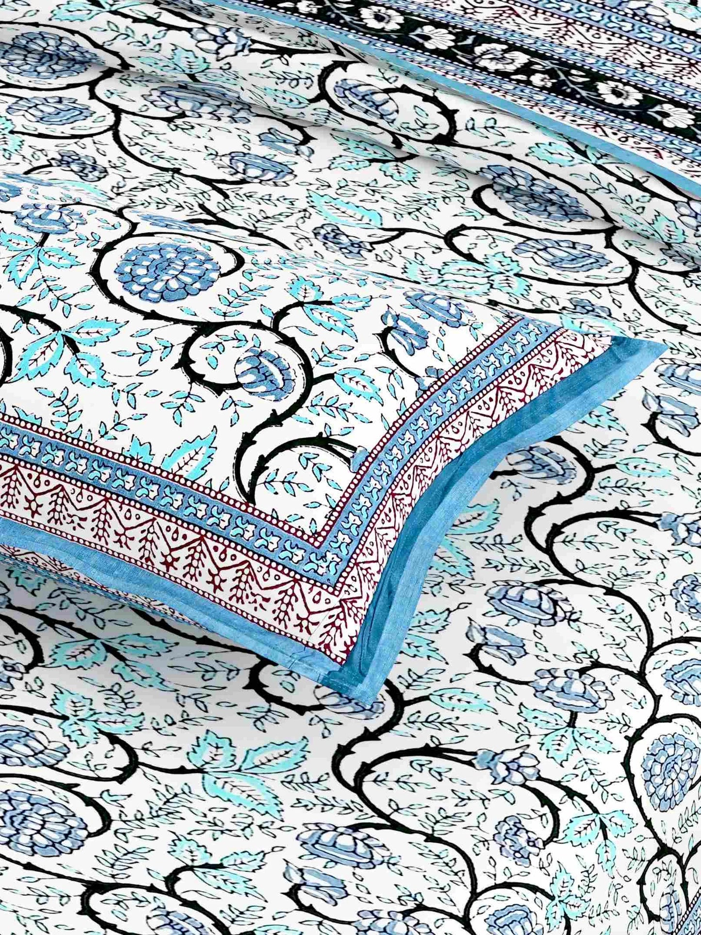 Pattachitra Collection Sky Blue King Size Cotton Bedsheet