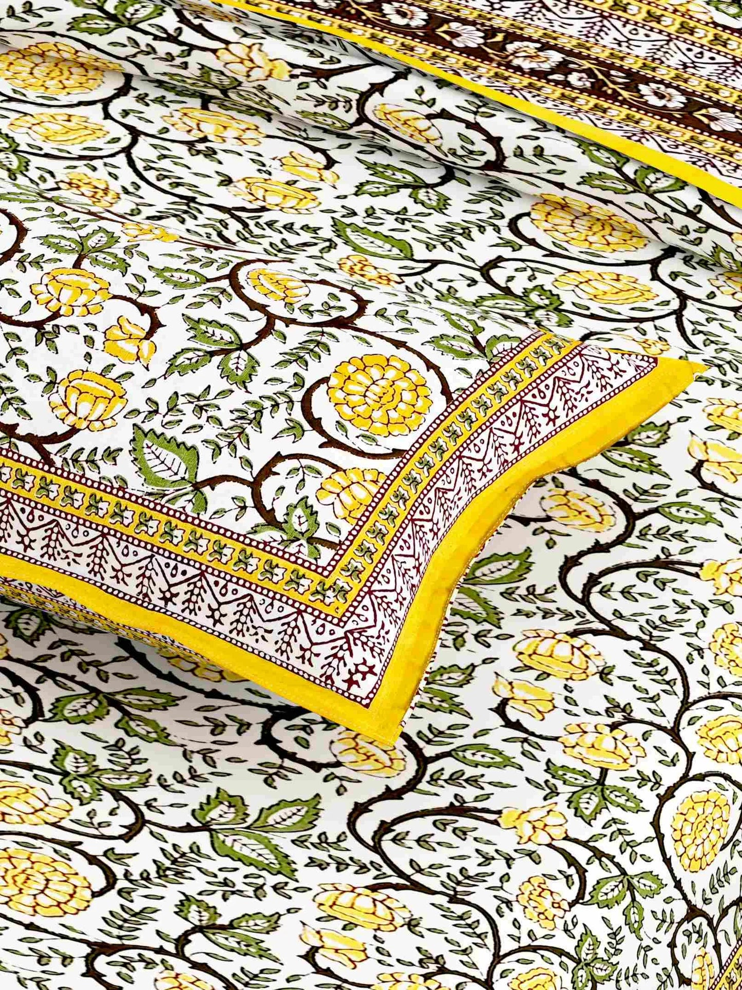 Pattachitra Collection Yellow King Size Cotton Bedsheet