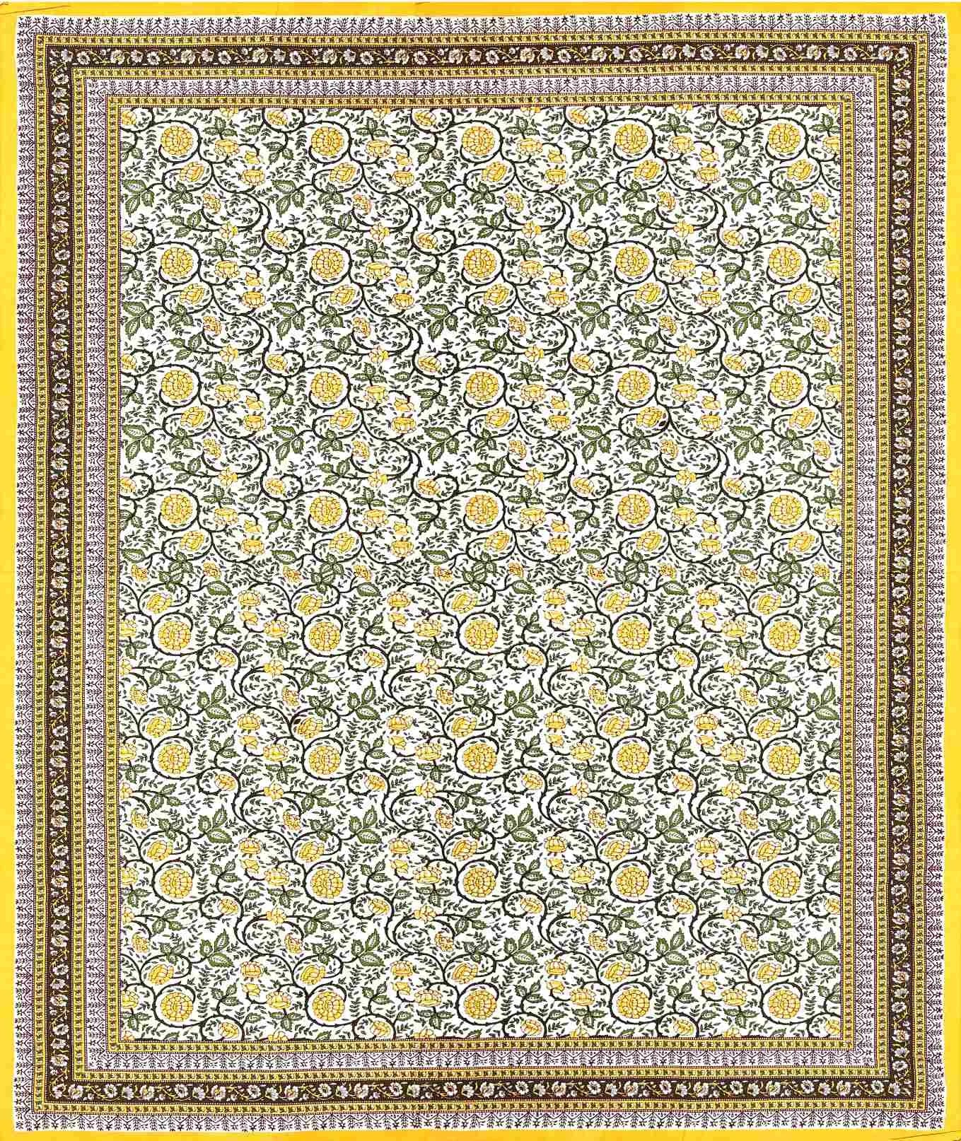 Pattachitra Collection Yellow King Size Cotton Bedsheet