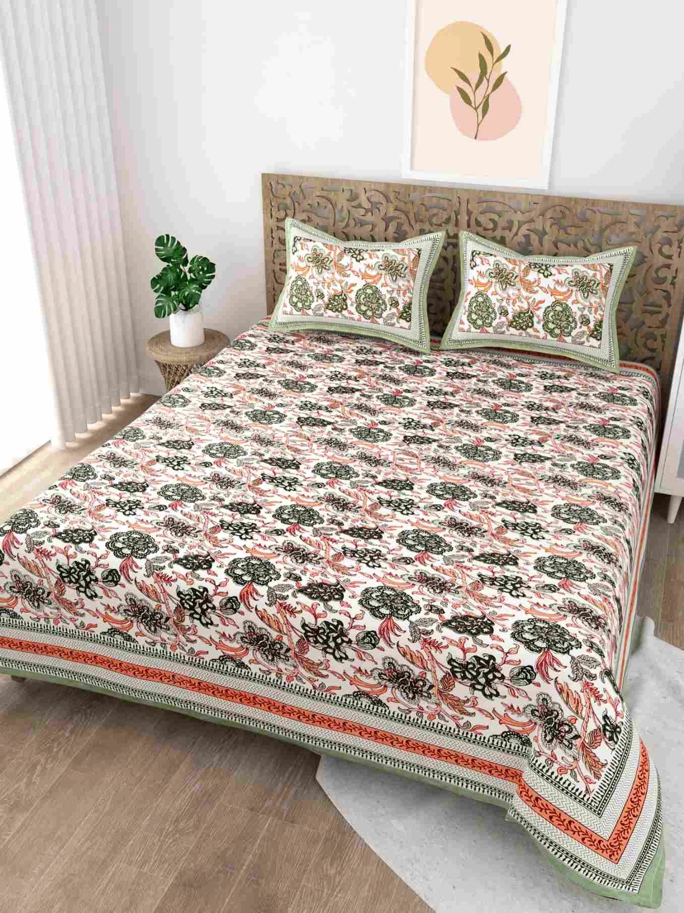 Rajputana Linens Floral Peach King Size Cotton Bedsheet