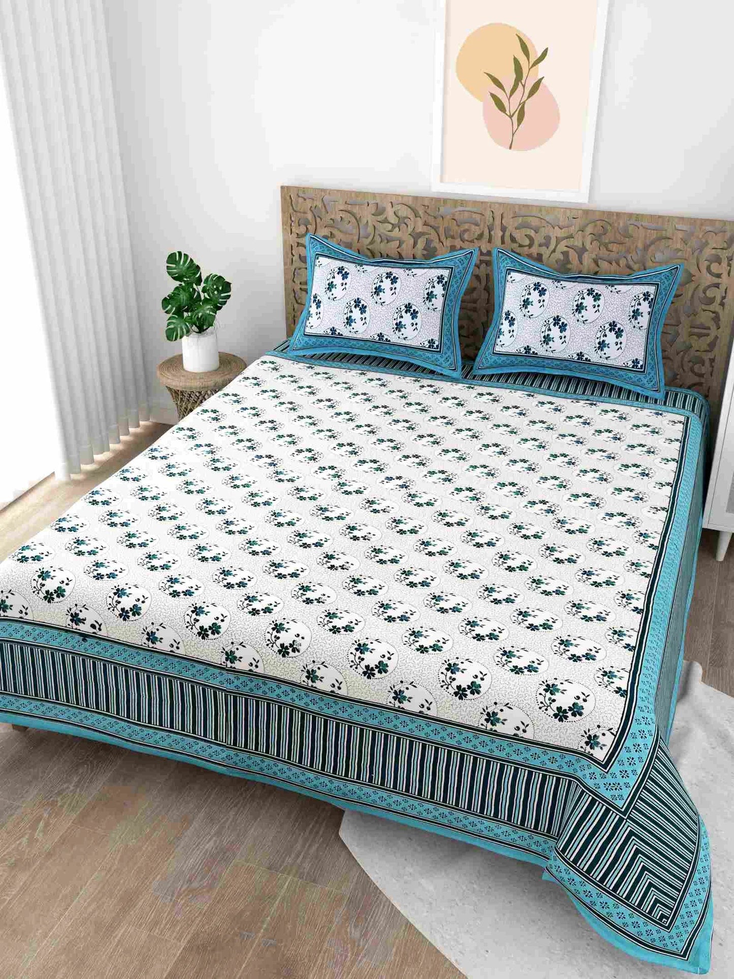 Boutique Blue King Size Cotton Bedsheet