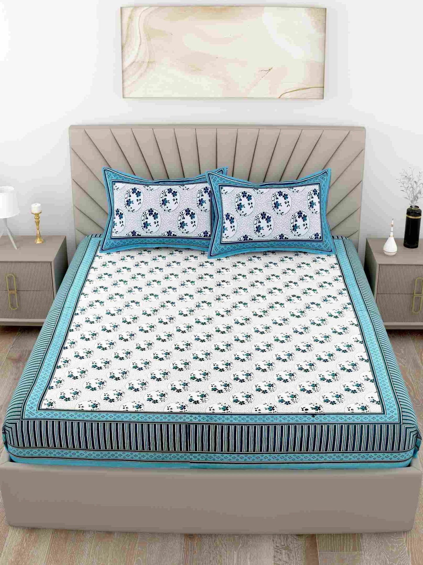 Boutique Blue King Size Cotton Bedsheet