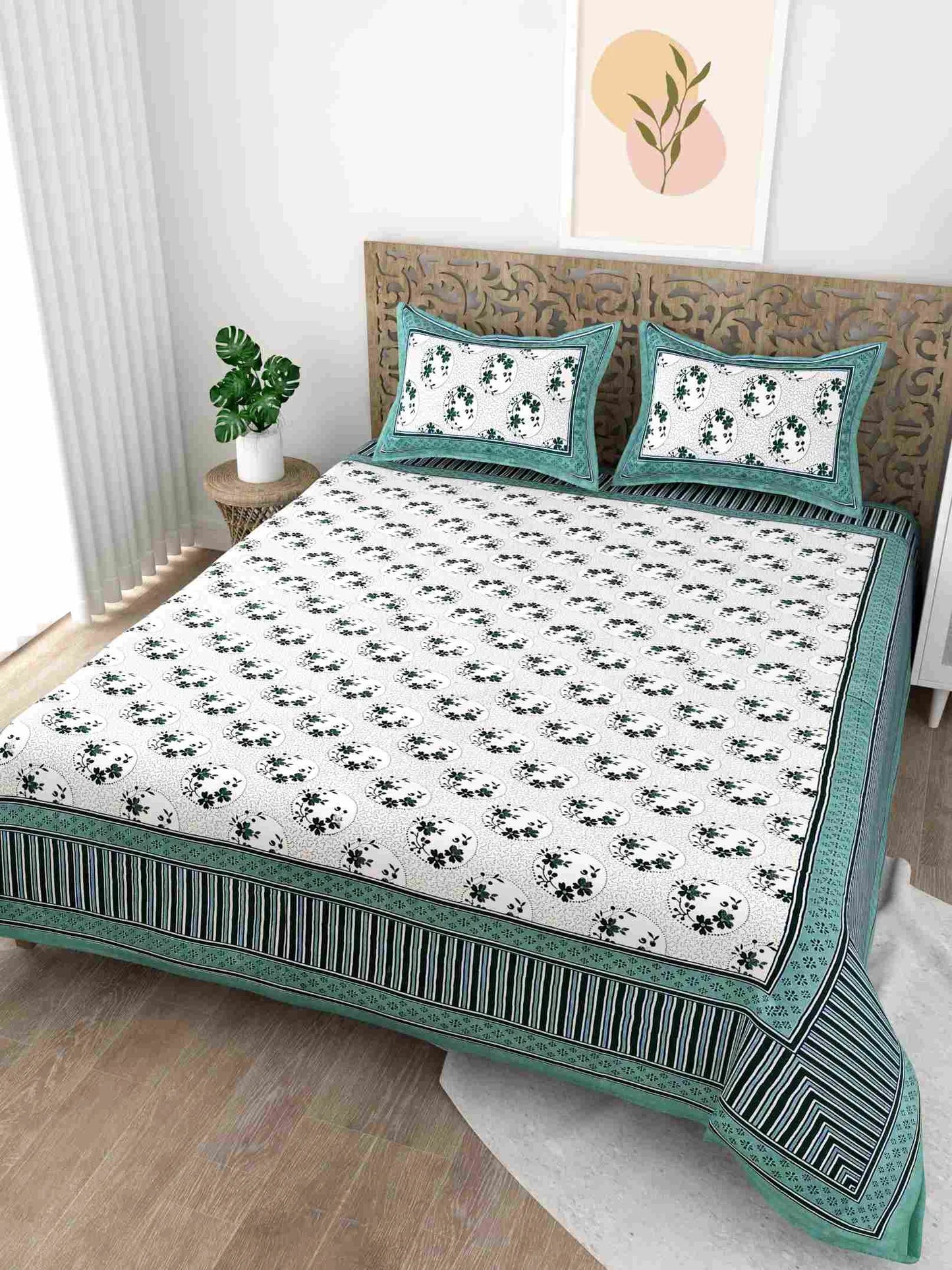 Boutique Green King Size Cotton Bedsheet