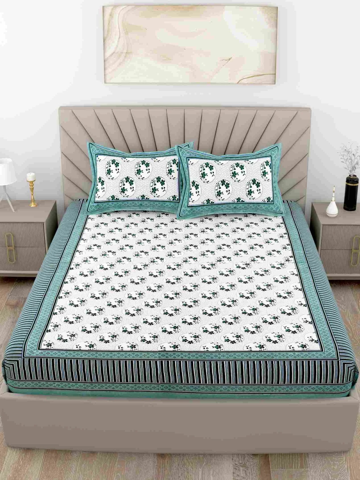 Boutique Green King Size Cotton Bedsheet