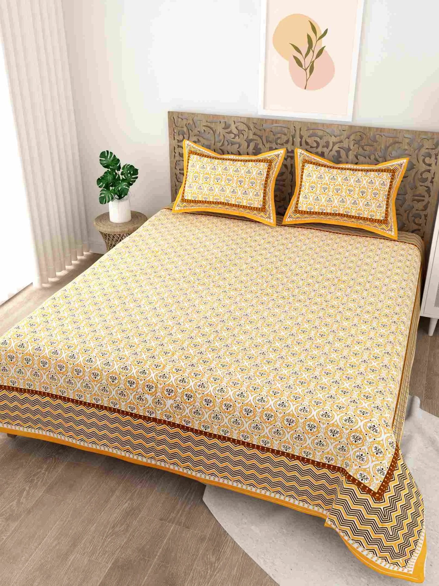 Print Root Classic Yellow King Size Cotton Bedsheet