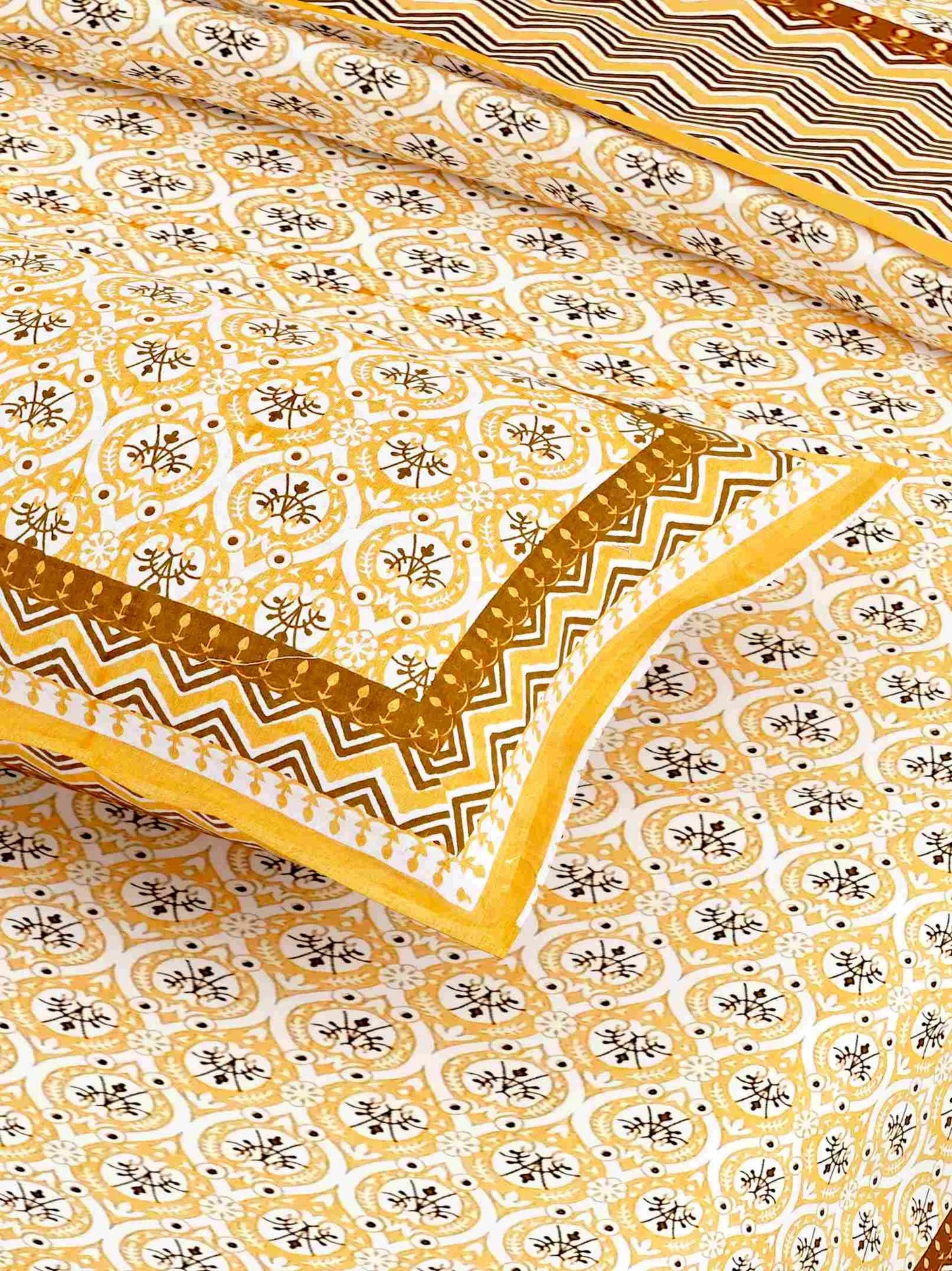 Print Root Classic Yellow King Size Cotton Bedsheet