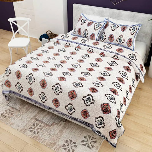 Block Printed Orange King Size Cotton Bedsheet