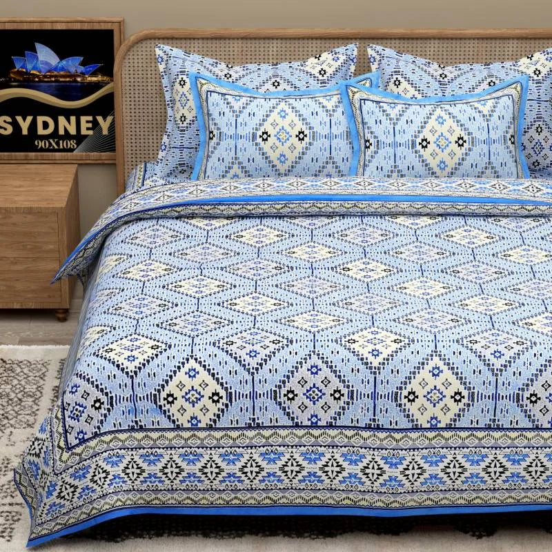 Diamond Blue Crisscross King Size Pure Cotton Bedsheet