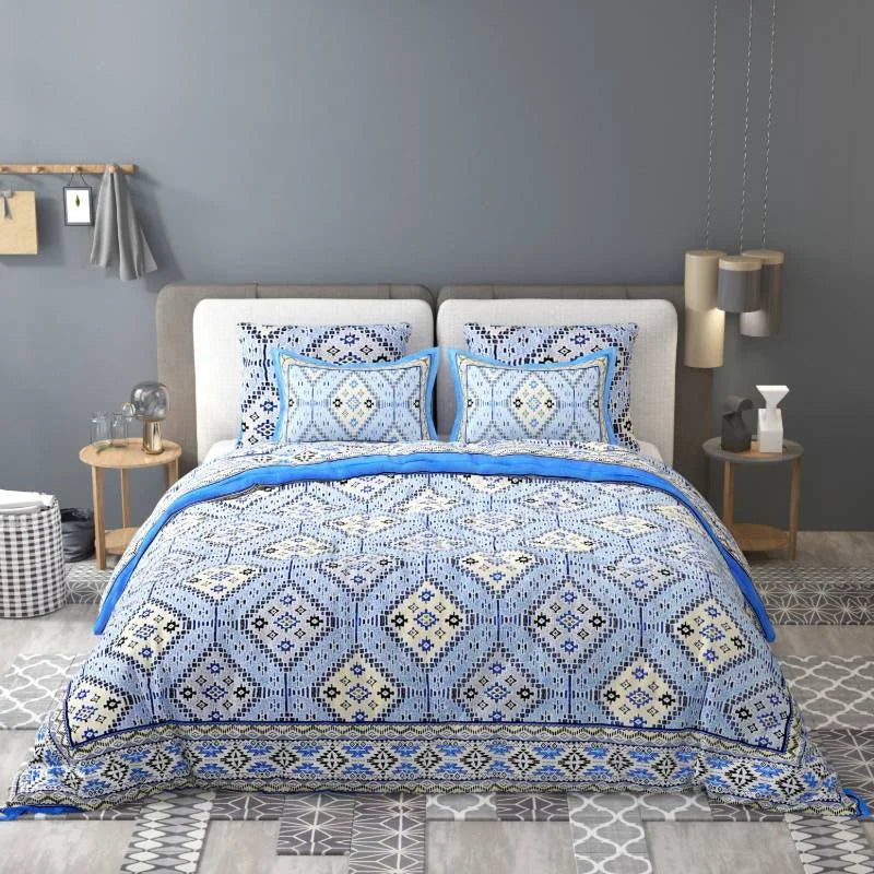 Diamond Blue Crisscross King Size Pure Cotton Bedsheet