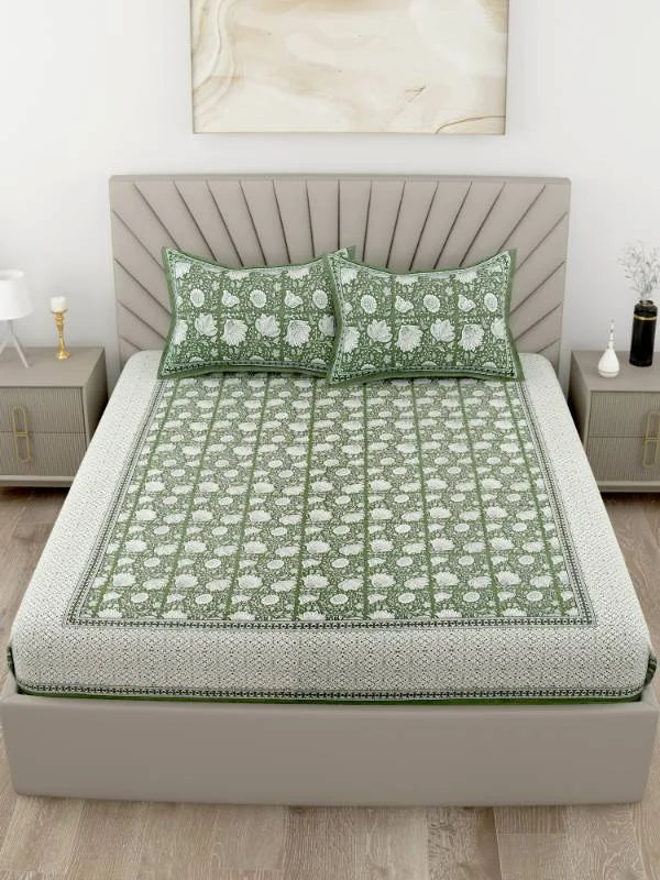 Rhythm Floral Green Super King Size Bedsheet