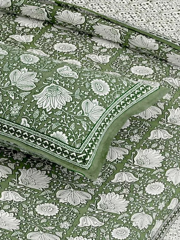 Rhythm Floral Green Super King Size Bedsheet