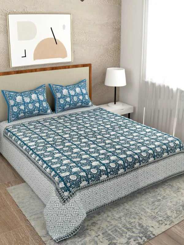 Rhythm Floral Blue Super King Size Bedsheet