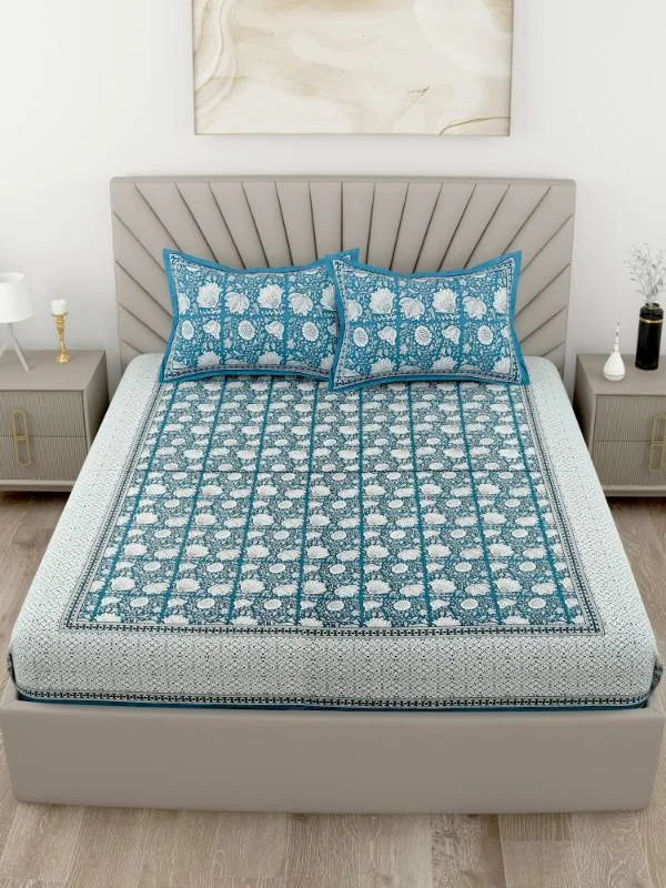 Rhythm Floral Blue Super King Size Bedsheet