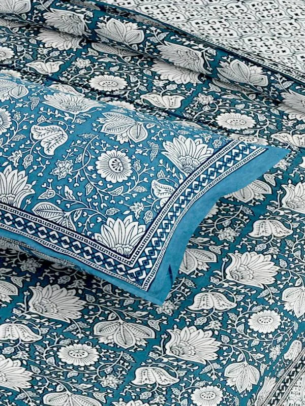 Rhythm Floral Blue Super King Size Bedsheet