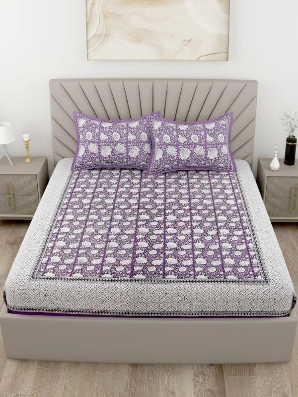 Rhythm Floral Purple Super King Size Bedsheet