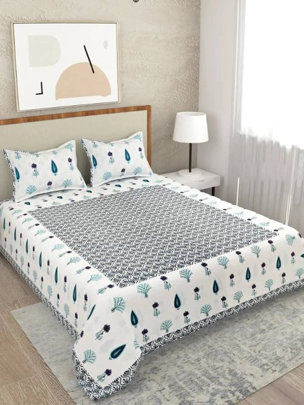 Ethnic Motif Green Printed Super King Size Bedsheet