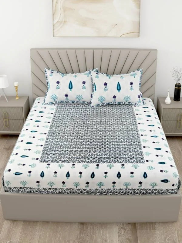 Ethnic Motif Green Printed Super King Size Bedsheet