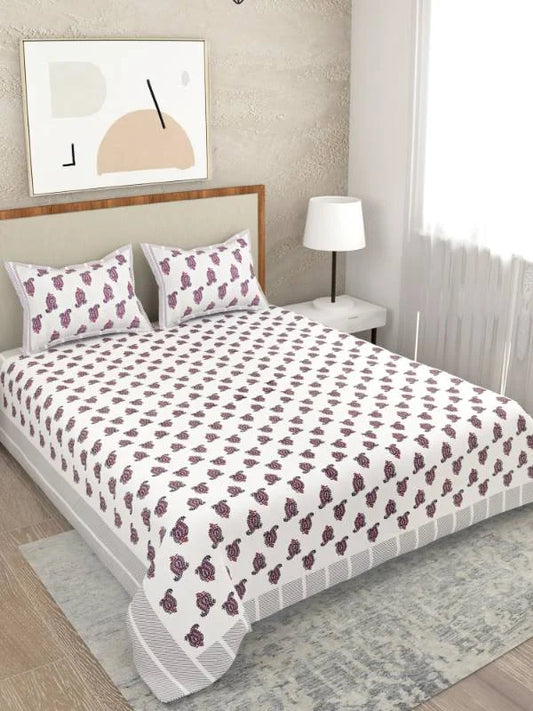 Curated Block Print Pink Super King Size Bedsheet