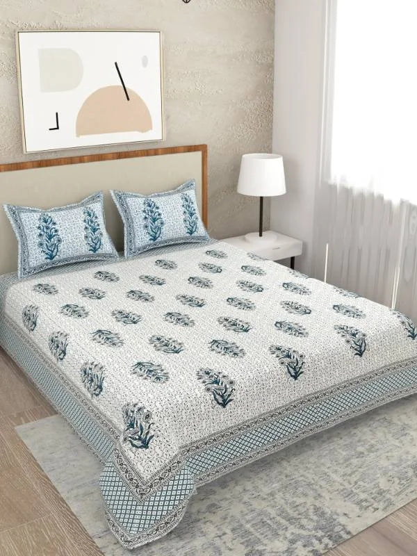 Hand block Printed Blue Super King Size Bedsheet