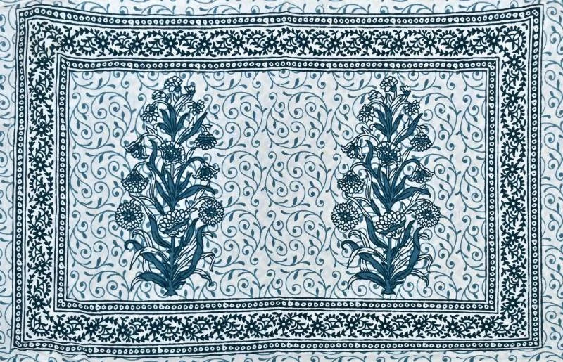 Hand block Printed Blue Super King Size Bedsheet