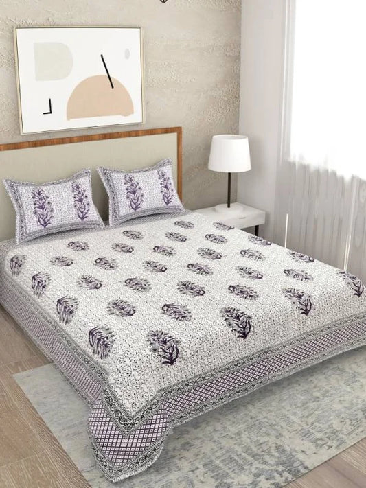 Hand block Printed Purple Super King Size Bedsheet