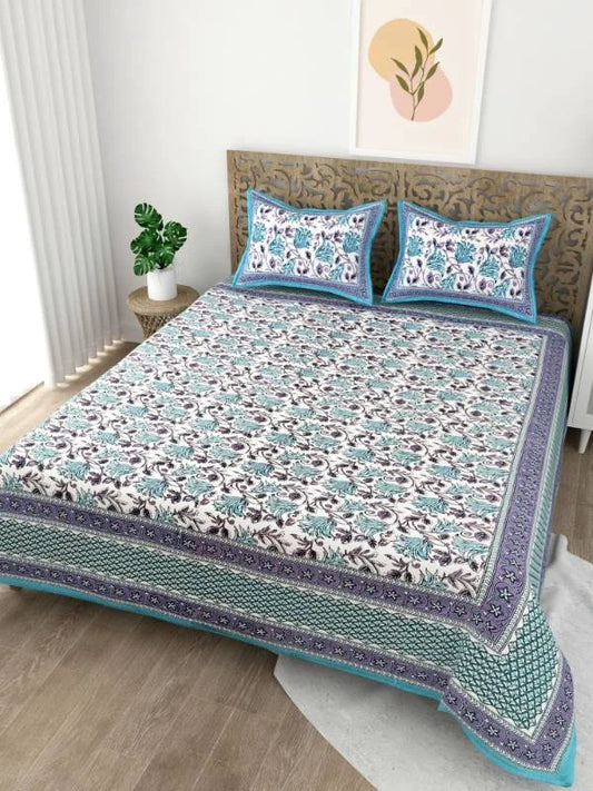 Forest Style Blue King Size Cotton Bedsheet