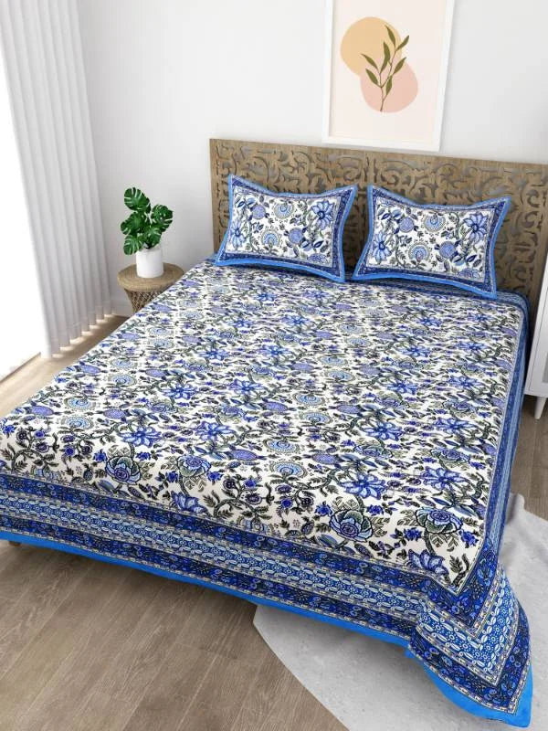 Forest Style Navy King Size Cotton Bedsheet