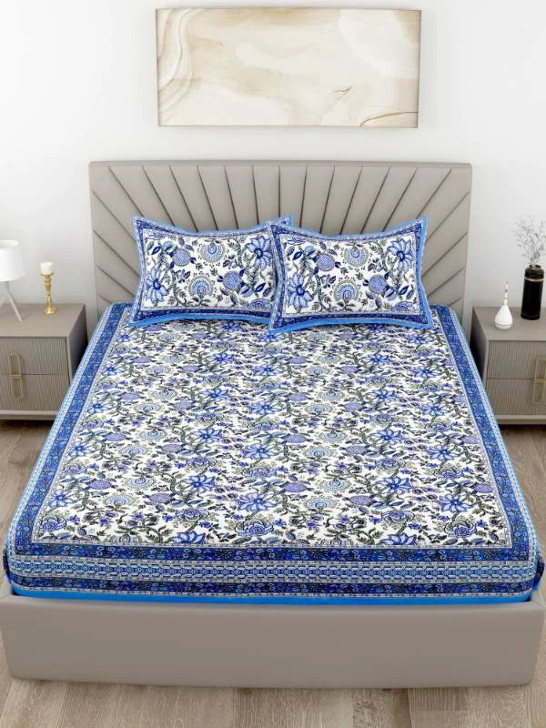 Forest Style Navy King Size Cotton Bedsheet