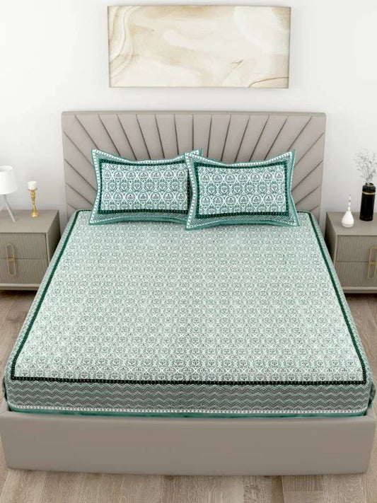 Print Root Classic Green King Size Cotton Bedsheet